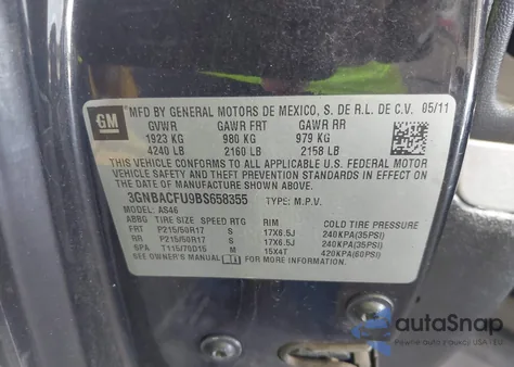 2011 Chevrolet Hhr Lt z USA, uszkodzony, nr VIN 3GNBACFU9BS658355